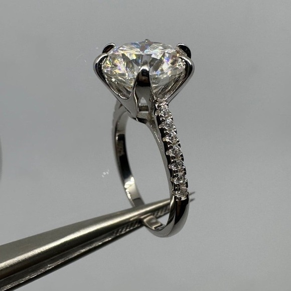 Moissanite Diamond Ring Engagement Wedding Anniversary 5 Ct 6 Prong Size 6 - Picture 9 of 10